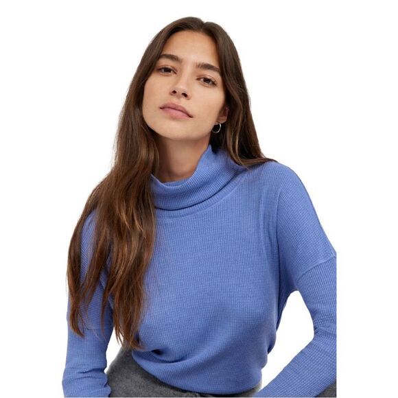 Aritzia TNA Black Thermal Waffle Knit Cowlneck Long Sleeve Slouchy Shirt - Picture 11 of 14